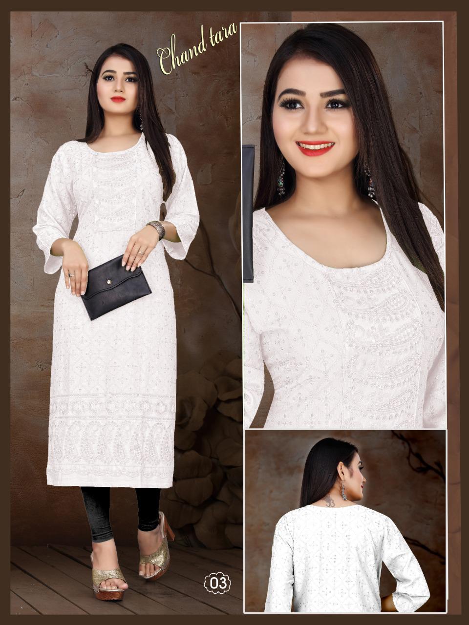 Aagya Chand Tara Regular Wear Rayon Designer Kurti Collection